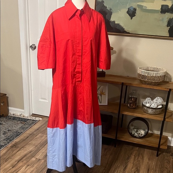 Lee Mathews Wendy Shirt Dress Red Blue Colorblock Cotton Oversized Size 3 8-10 - Picture 2 of 12